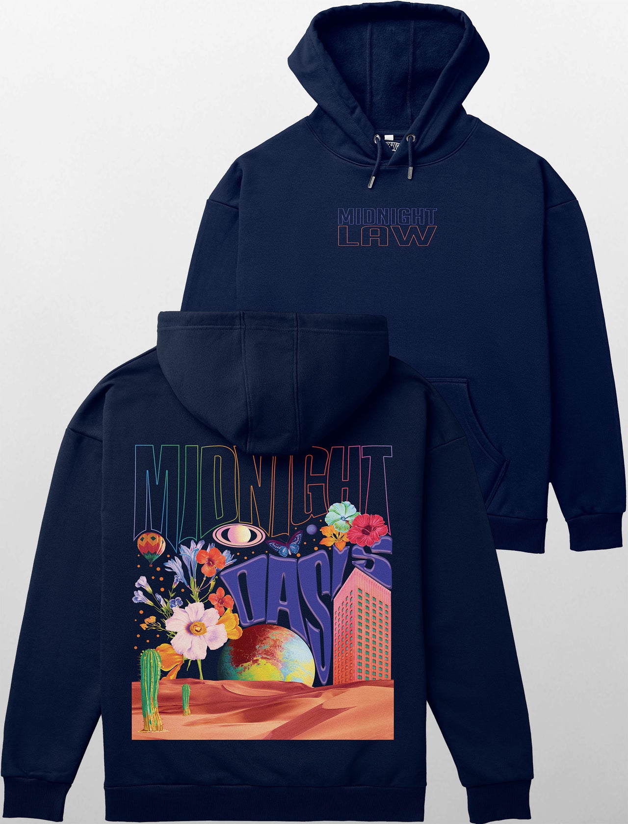 Midnight Oasis Heavyweight Hoodie [Unisex]-Far Out 60s Collection featuring t-shirts, oversized t-shirts, hoodies, and sweatshirts with retro designs, capturing the bold and vibrant spirit of the 1960s