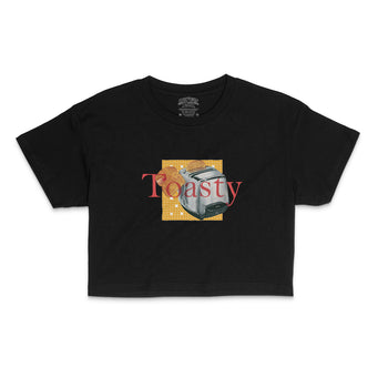 Toasty Crop Top-Far Out 60s Collection featuring t-shirts, oversized t-shirts, hoodies, and sweatshirts with retro designs, capturing the bold and vibrant spirit of the 1960s
