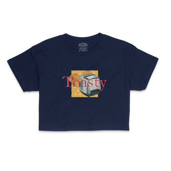 Toasty Crop Top-Far Out 60s Collection featuring t-shirts, oversized t-shirts, hoodies, and sweatshirts with retro designs, capturing the bold and vibrant spirit of the 1960s