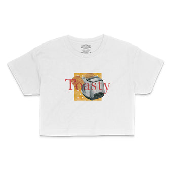 Toasty Crop Top-Far Out 60s Collection featuring t-shirts, oversized t-shirts, hoodies, and sweatshirts with retro designs, capturing the bold and vibrant spirit of the 1960s